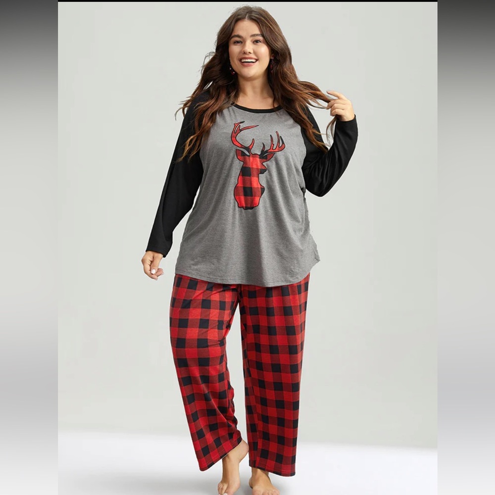 NWT SIZE 22 Bloomchic Plaid Pocket Elastic Waist Sleep Pants Set